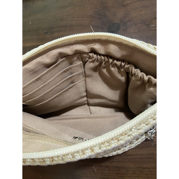 The Sak Beige Flecked Crochet Wristlet Two Charms Side Pocket Multiple Dividers - Picture 7 of 9
